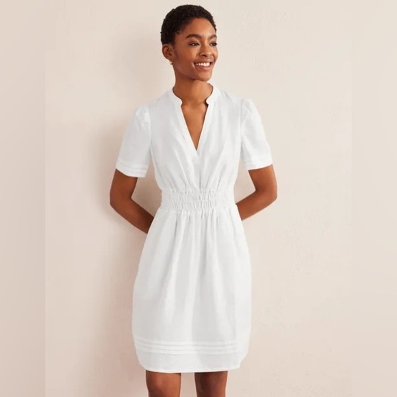 NWT BODEN Pintuck Detail Mini Dress White 100% Linen 12